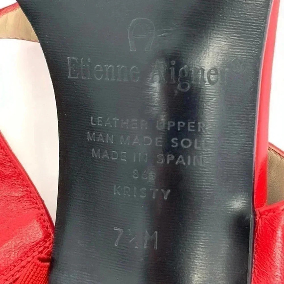 Etienne Aigner Kristy heels size 7.5 red leather slip on t-strap vintage 90s - Picture 8 of 13